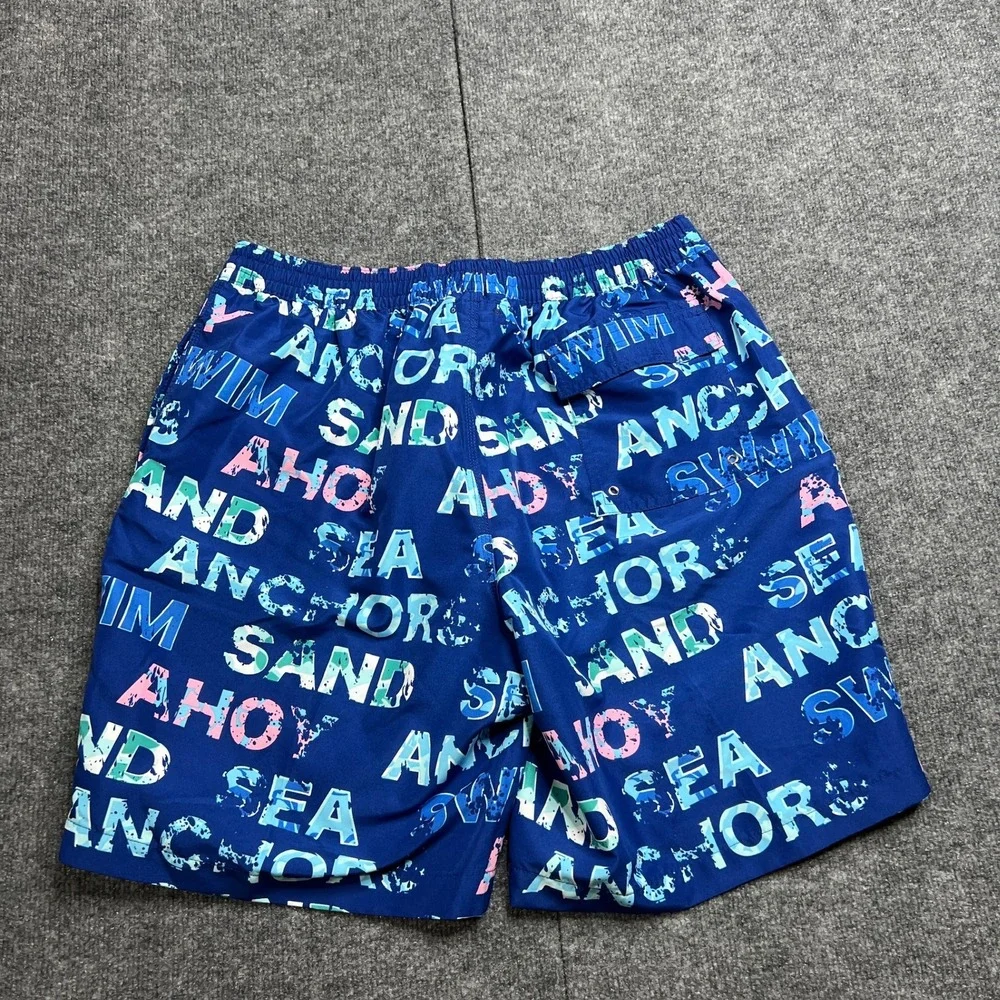 Brooks Brothers Mens Large Blue Nautical Word Board Shorts Swim Trunks 100056286